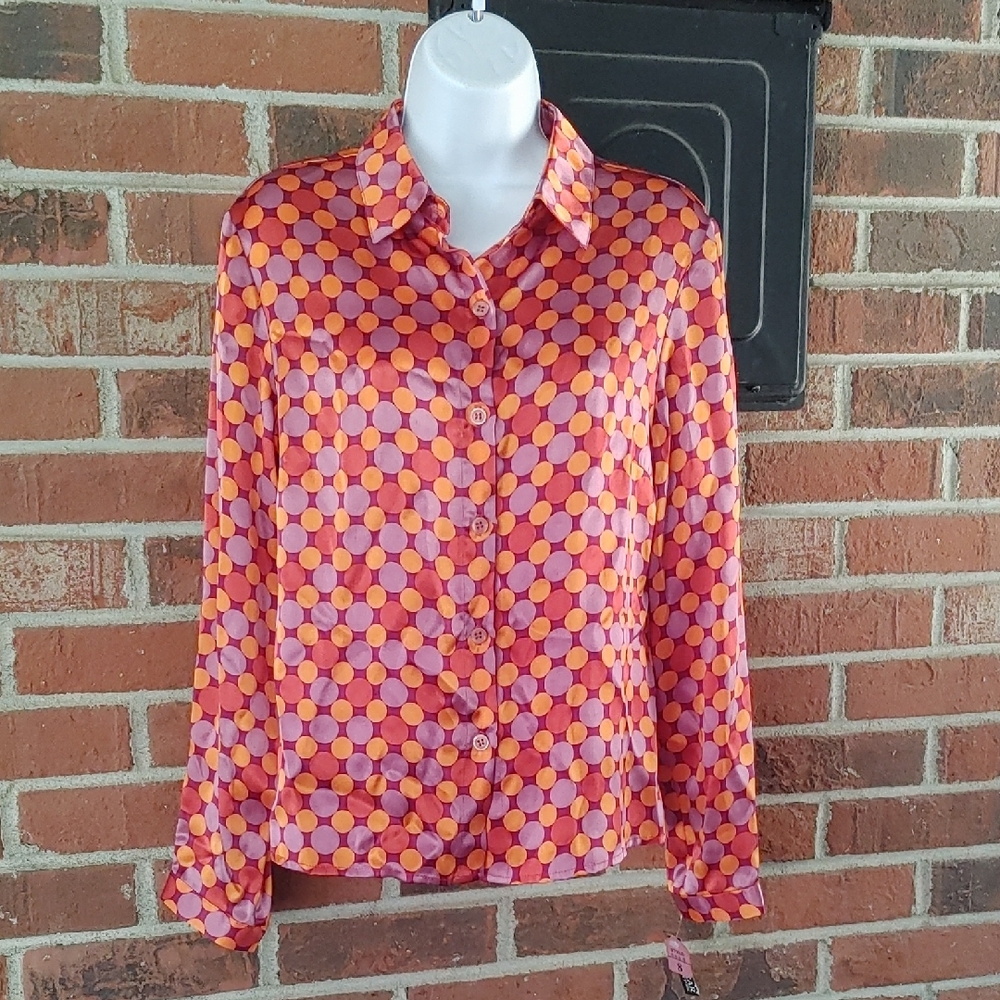 Forwear New York Geometric Print Silk Long Sleeve Blouse Size 8 (1149)